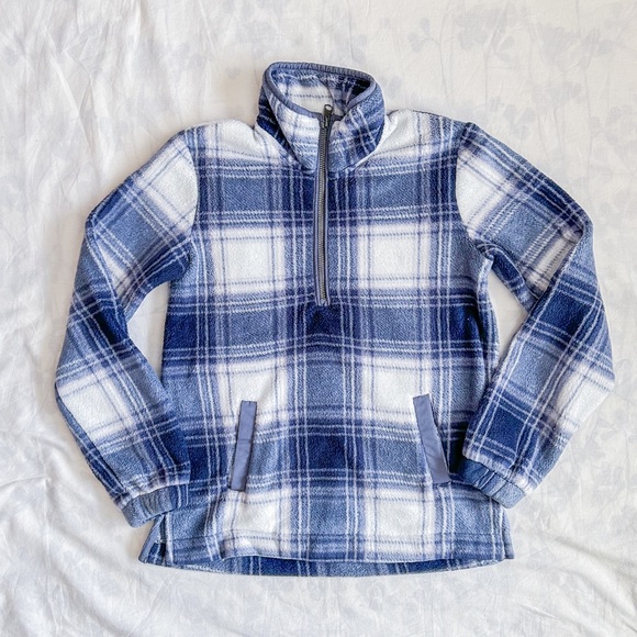 Abercrombie Plaid Quarter Zip Sherpa Sweater (Size: XS) - Picture 1 of 15
